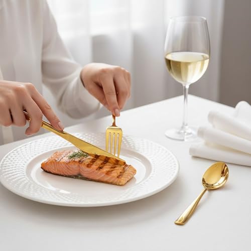 Image of 12 Pcs Gold Mirror Polish Stainless Steel Cutlery Set for Dining Table with Spoons and Forks Set + Butterknives - The Perfect Tableware /Flatware