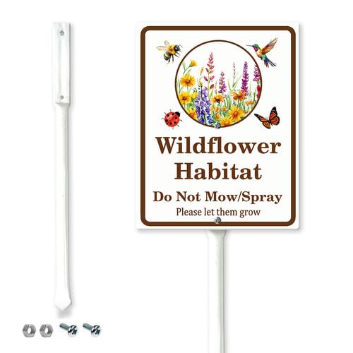 Geroclonup Wildflower Habitat Do Not Mow Yard Sign with Metal Stake Easy Installation 20x30cm Sturdy Heavy Aluminum Signs for Outdoor Use Lawn Gardener