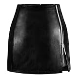 FLUFFY SENSE. Women's Leather Mini Skirt –Stretchy High Waisted Zipper Slit Faux Pleather Bodycon Short Pencil Skirt (US, Alpha, Medium, Regular, Regular, Black Leather-Textured)