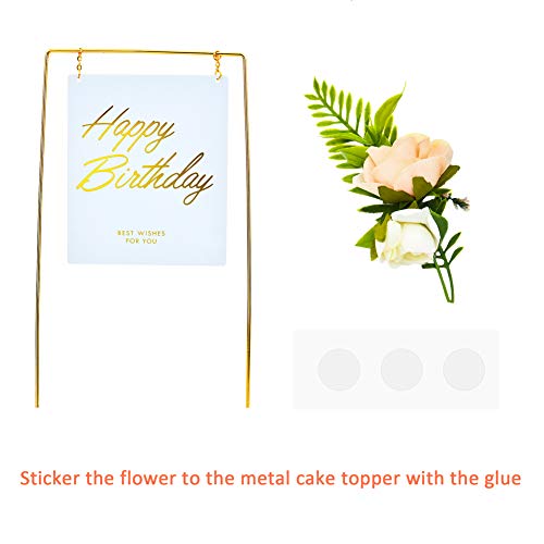 Gold Square Happy Birthday Cake Topper, Metal And Acrylic Cake Decoration With Pink Artificial Flower Cluster, Birthday Party Supplies For Girls And Women #TOP3