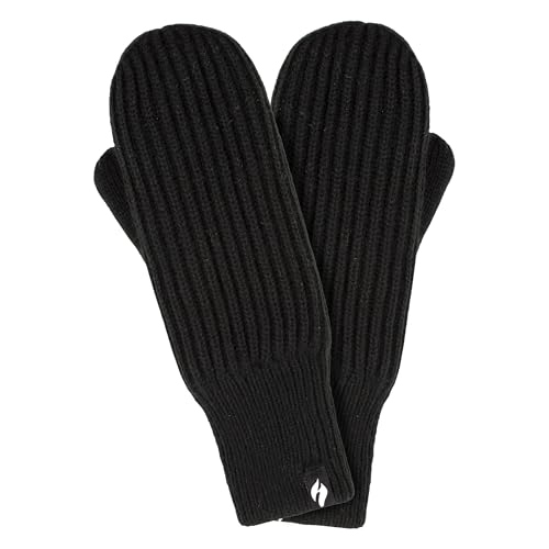 HEAT HOLDERS Thermal Mittens For Women Men Extreme Cold Weather Thick Warm Heatweaver Knitted Gloves (M, Black)
