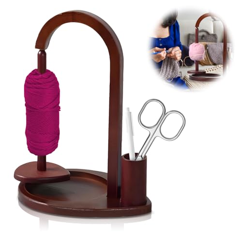 Wooden Yarn Holder for Crocheting with Magnetic Spool Pin - Natural...