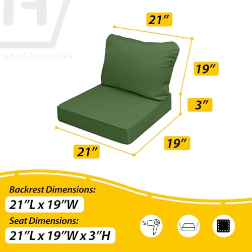 Image of AAAAAcessories Outdoor Seat Cushions for Chairs, Fade-Resistant, Waterproof Patio Furniture Replacement Cushions, 21 inch x 19 inch x 3 inch + 21 inch x 19 inch, Set of 2, Dark Moss Green