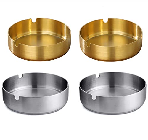 CHUANGOU 4 Pièces 10cm Cendrier de Cigarette en Acier Inoxydable，Cendrier en Métal，Parfait pour la Maison ou Le Bureau.