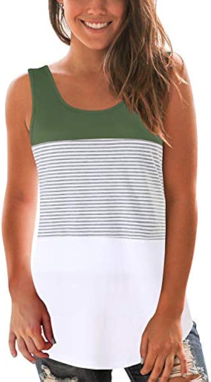 SMALOVY Women's Triple Color Block Stripe T Shirt Short Sleeve Casual Loose Fit Tee