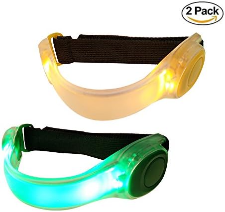 WisHome Silicone Adjustable LED Armband Strap Wearable Luminous Arm Belt Reflective Running Gear Wristband LED Flashing Light Glow Safety Band for Jogging Cycling Walking Pack of 2 (Green and Yellow)