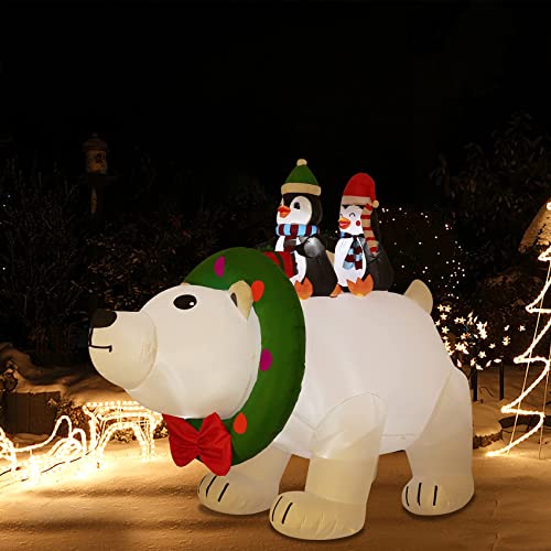 HYRIXDIRECT 8FT Giant Christmas Inflatable Polar Bear Decorations Outdoor Christmas Inflatables with Led Lights for Holiday Yard Decor Christmas Xmas Indoor Outdoor Yard Decorations