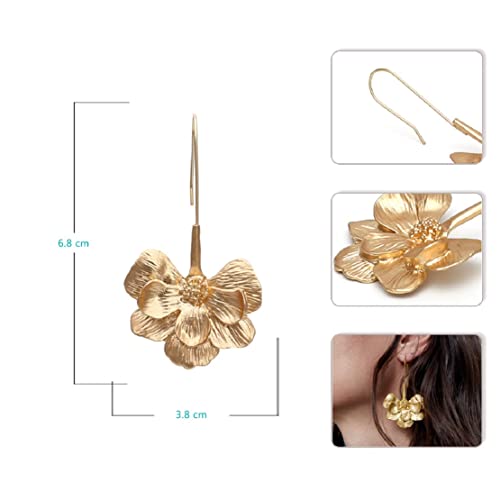 Gold Flower Dangle Earrings for Women, Women’s Cute Hawaiian Flower Petal Bohemian Drop Earrings Jewelry4