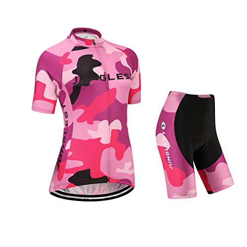 junglest (Cojín 3D)(c1 tamaño:M) Manga Transpirable para Ciclismo Rompevientos Mujer de Maillot Jerseys los Chaleco Moda Corta Ropa Rendimiento sudo