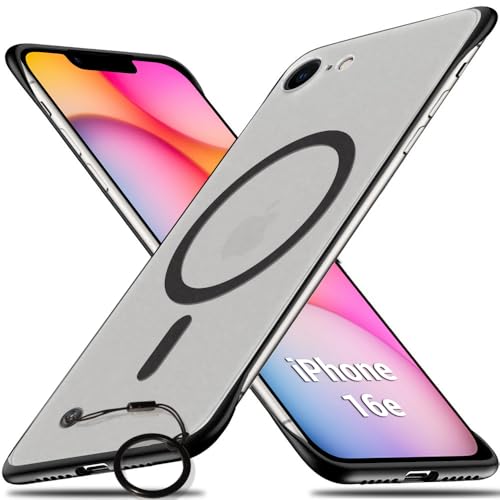 Image of TheGiftKart Hybrid Ultimate Slim Back Case Cover for iPhone 16e Compatible with Magsafe | Lightweight Profile | Frosted Matte Translucent Hard Back Case Cover for iPhone 16e (PC & TPU, Black Sides)