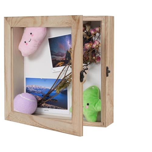 Muzilife Porta-retrato com caixa de sombra de 30,5 x 30,5 cm – Estojo de exibição retangular de madeira maciça e vidro de 5,5 cm, pronto para pendurar, lembranças de esportes de bebê, broches, prêmios