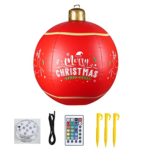 31" Large Light Up Pvc Inflatable Christmas Decorations Ball With Timed Outdoor Christmas Decorations Inflatable Ball With Led Light & Remote & Timer For Outdoor Yard & Pool Floats Decorations 1 Pcs #TOP4