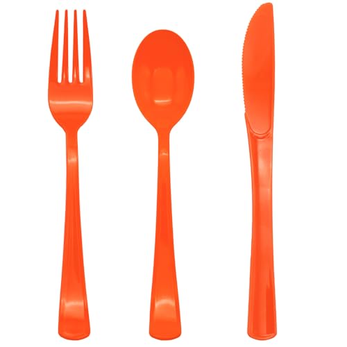 150 Pack Orange Plastic Silverware, Orange Plastic Cutlery Dispos...