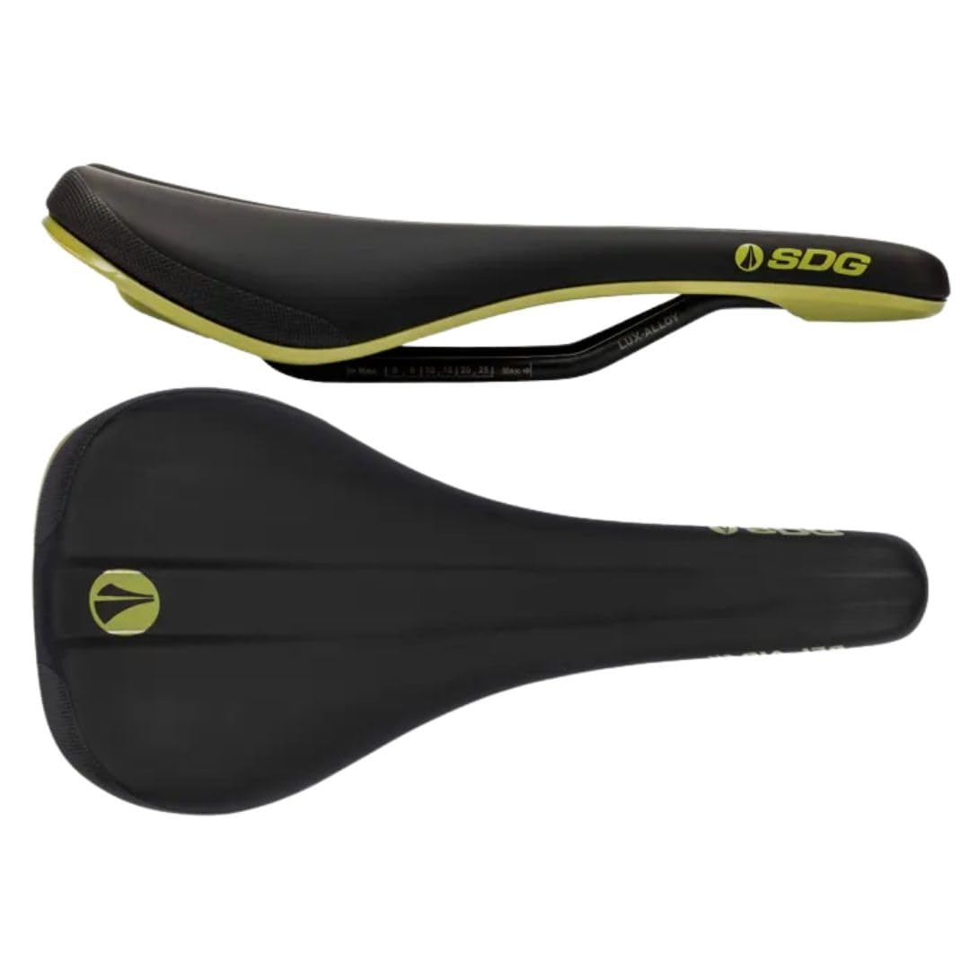 SDG Bel-Air V3 Olive Green Saddle – Black Microfibre Top/Olive Base | MTB, Trail & Gravel Comfort Saddle with Cut-Out & Lux-Alloy Rails
