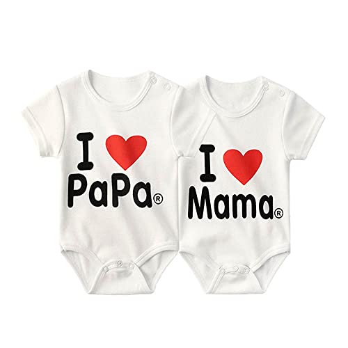Image of ZAV Unisex Infant Baby Clothes Twins I Love Papa I Love Mama Short Sleeve Bodysuit
