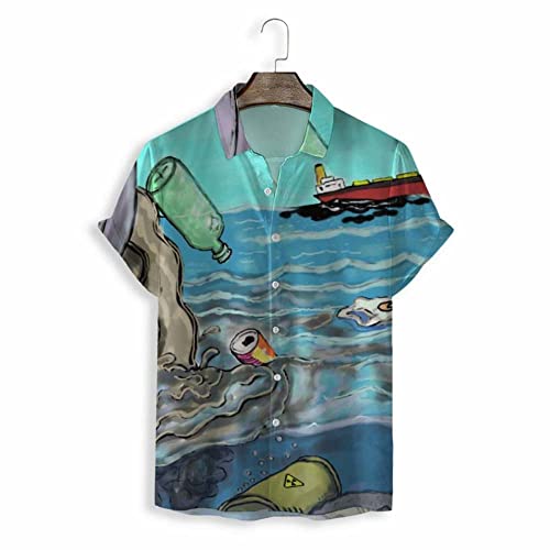 Chemise décontractée d'été imprimé bouteille et voile avec col boutonné classique