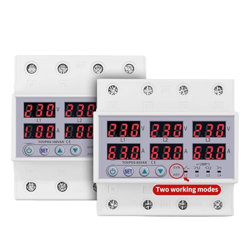Relais de protection courant triphasé 3P+N rail DIN 100A synchrone