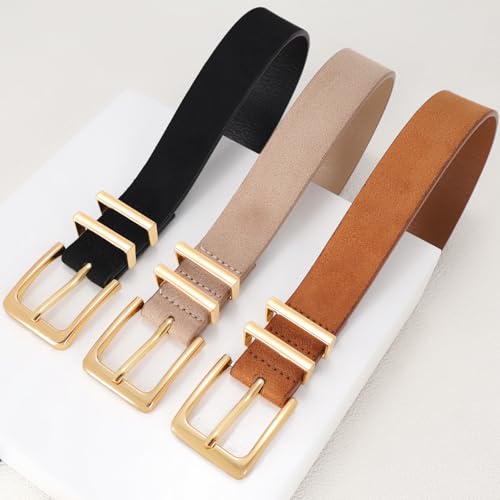 XZQTIVE 3 Pack Women Belts For Jeans Dresses Pants Ladies Leather Waist Belt with Gold Buckle - Thumbnail 2