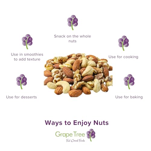 Grape Tree Mixed Nuts 1kg Raw & Unsalted Almonds, Walnuts, Cashews, Peanuts. Nutritious Vegan, Keto Friendly Snack Mix. Selection of Raw Mixed Nuts For Snacking