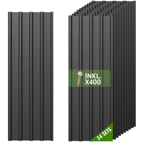 Warmfay® Profilblech Trapezblech 24er Set, 110x45 cm (11,88 m²) Dachplatten Wellblechplatten mit 400 Schraube, Anthrazit Verzinkt Metall Dachblech für Carport, Dach, Garag, Gerätehaus Warmfay® Profilblech Trapezblech 24er Set, 110x45 cm (11,88 m²) Dachplatten Wellblechplatten mit 400 Schraube, Anthrazit Verzinkt Metall Dachblech für Carport, Dach, Garag, Gerätehaus