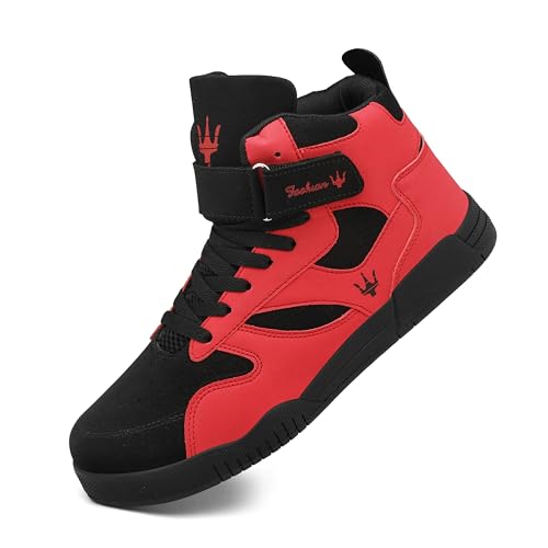 K DUORO Herren High Top Sneaker Leichtgewichts Walking Schuhe (Schwarz/rot, Erwachsene, Herren, 44, Numerisch, EU Schuhgrößensystem, M)
