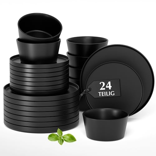 MIAMIO – Geschirrset 8 Personen / 24-teiliges Steingut...