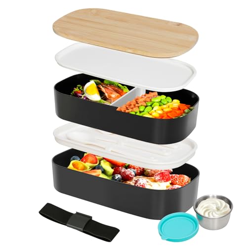 VINATO Lunch Box 1400ml avec Couverts pour Bureau, École et Voyage - Boîte Repas à 2 Niveaux, Sans BPA - Idéale comme Boite a Lunch pour Adultes et Enfants