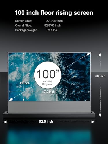 Image of AWOL VISION 100 inch Motorized Rising Matte White Projector Screen for Long Short Ultra Short Throw Projector, Floor Stand Indoor Outdoor Theater Screen, 170+ Viewable 4K /8K Ultra HD MW-F210