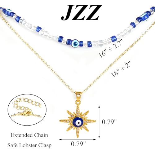 JZZ Layered Necklaces for Women, Boho Handmade Beaded & 18K Gold Plated Necklace, Lucky Protection Charm Dainty Jewelry Gift - image 2