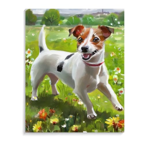 Paint by Numbers Jack Russell Terrier Dog DIY Acrylic Painting Kit with Brushes Pigment Oil Painting Artwork Adults Beginners Wall Decor 12x16inch(30x40cm) Frameless