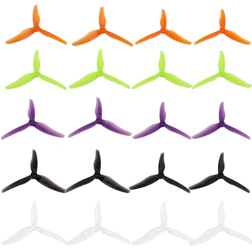 HOPLEX 20pcs FPV Drone Props Propeller: Gemfan Hurricane 51433 3-Blades 5.1x3.5 PC Props Compatible 2206-2306 Brushless Motor for RC Quadcopter FPV Racing/Freestyle Drone