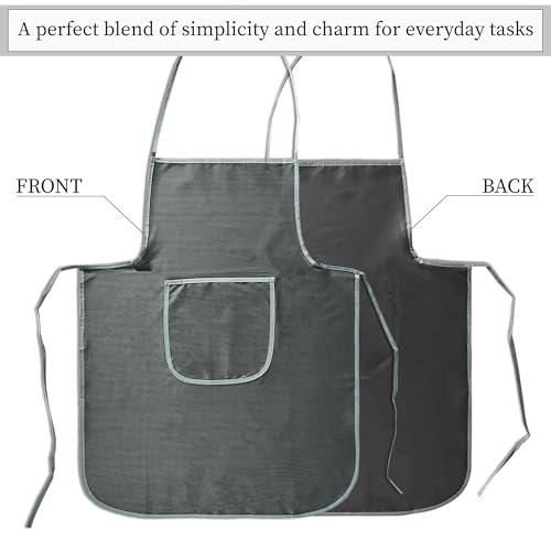 Image of Kuber Industries 2 Pcs PVC Waterproof Apron for Women & Men with Center Pocket | Machine Washable Kitchen Apron for Home, Grill & Restaurant | Mini Check Print - Grey