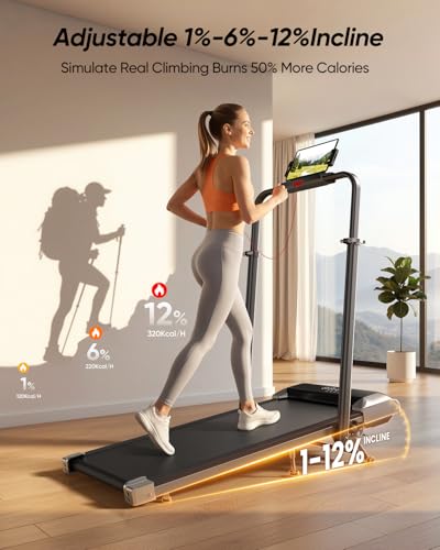 Image of Acezoe Walking Pad with 12% Incline & Height-Adjustable Handlebar, 5-in-1 Foldable Treadmill for Home & Office, Portable Under Desk Treadmill with LED Display & App Control