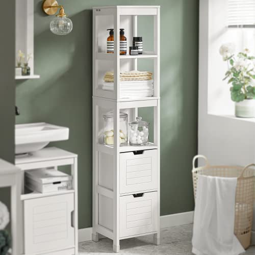 Haotian FRG126-W, White Floor Standing Tall Bathroom Storage Cabinet with Shelves and Door, Linen Tower Bath Cabinet, Cabinet with Shelf