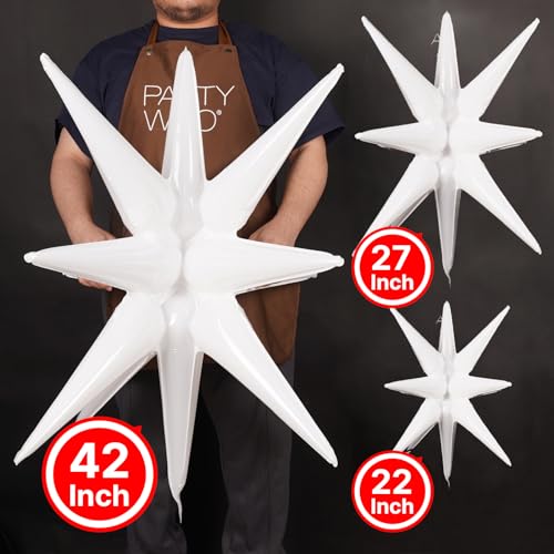 Image of PartyWoo White Star Spike Balloons 10pcs Explosion Foil Mylar Balloons