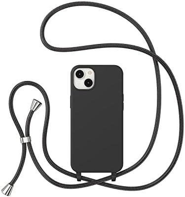 ZTOFERA Crossbody Case for iPhone 13/14 with Lanyard Strap Protective Case Adjustable Neck Rope Liquid Silicone Soft Cover for iPhone 13/14 6.1 Inch,Black
