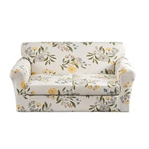 KRFOONN 3 Piece Stretch Sofa Couch Covers for 2 Cushion Couches Printed Sofa Loveseat Slipcover with 2 Separate Seat Cushion Covers Washable Sofa Slip Covers Furniture Protector (Loveseat, 24), Medium