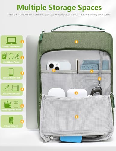 Laptoptas 13 inch waterafstotend schokbestendig voor MacBook Air/Pro, iPad Pro/Air, Surface, XPS, groen - Afbeelding 4