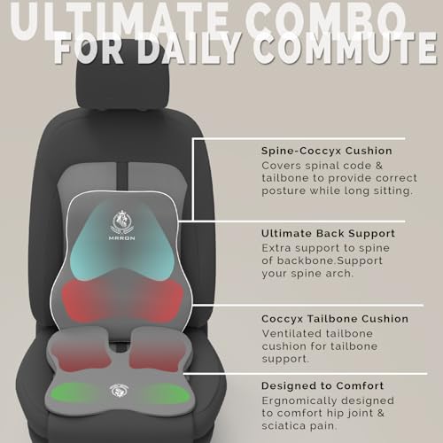 Image of MRRON Car Comfort Combo | Memory Foam Backrest & Wedge Seat Cushion Combo of 2 | Orthopedic Support for Back, Tailbone, Sciatica | Ergonomic Comfort for Car, Office| Posture Correction | Universal Fit