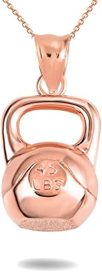 Kettlebell Weightlifting Fitness Gym Pendant Necklace Fine With Rolo Chain Real Solid 14Kt Gold