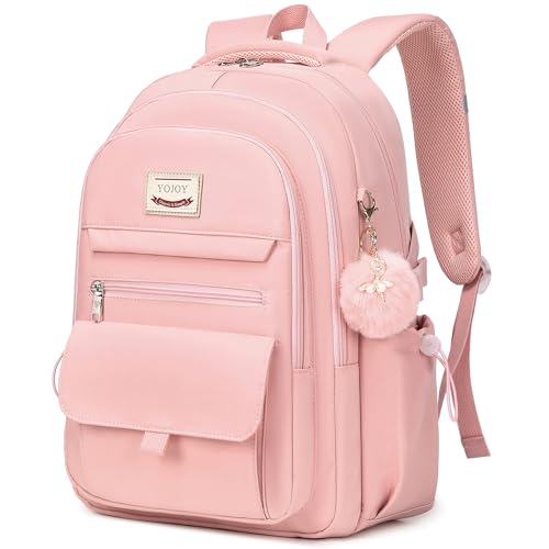 YOJOY Laptop Backpack 15.6 Inch College Backpacks for Women, School Backpack for Girls,Students Aesthetic Anti Theft Travel Daypack Large Bookbags Middle High School Back Pack(Pink)