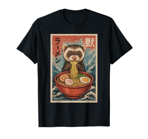 Ferret Eating Ramen Kawaii Anime Pet Lover T-Shirt