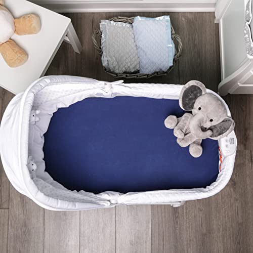 Image of 2-Pack Bassinet Sheets - 100% Cotton Jersey Knit Navy Blue and Gray Bassinet Mattress Pad Fitted Sheet for Baby Boy; Compatible with Bassinet Bedside Co-Sleeper Lounger Brands; Oval Rectangle Mattress
