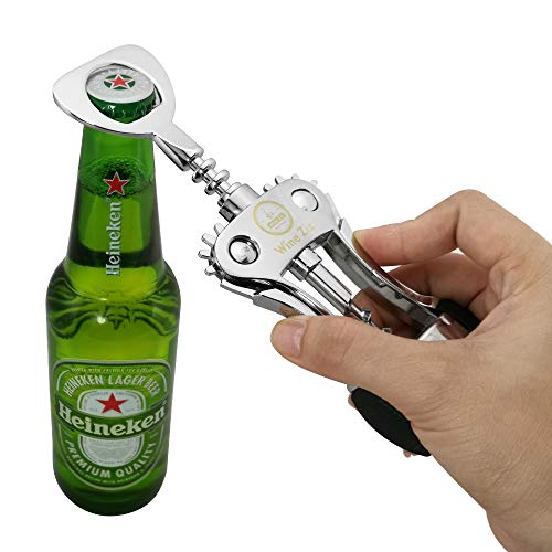 Wine Ziz Large Silver Wing Corkscrew Bottle Opener With Foil Cutter | Sturdy Metal Wine Cork Screw | Built-In Beer Cap Openers Accessories | Best Housewarming Kitchen Gift For Women And Men #TOP5