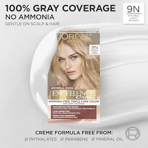 Image of L'Oreal Paris Excellence Universal Nudes Permanent Hair Color, Ammonia Free Hair Dye for Gray Hair Coverage, 9N Natural Light Blonde, 1 Hair Dye Kit