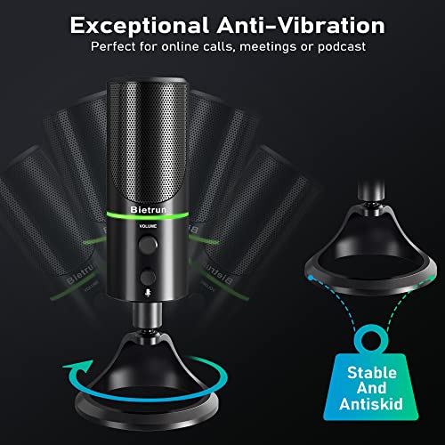 Bietrun Usb Microphone, Condenser Gaming Mic For Mac/Windows/Desktop/Laptop, Plug & Play, Headphone Jack, Led Ring, Computer Microphone For Zoom, Podcasts, Streaming #TOP6