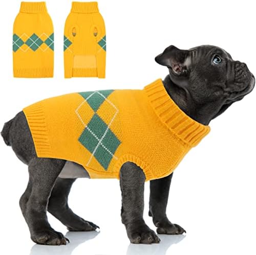 Winter Dog Sweater Warm Puppy Clothes, Warm Knitwear Boys Girls Puppy Cat Sweatshirt Coat Apparel, Pet Jumper Soft Winter Clothes for Puppy Small Medium Dogs Cats, Yellow S
