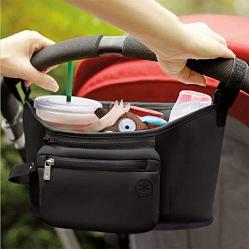 Pram Buggy Organiser Storage Bag Cup Bottle Drink Food Holder Storage Bag Organizer for Pram Pushchair Stroller Buggy Bags (Black)