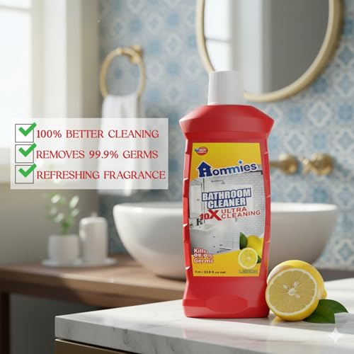 Image of Hommies Disinfectant Bathroom Cleaner Liquid (Lemon) - 2 Litre | Kills 99.9% Germs | Professional Strength Deep Cleaner for Tiles, Floors, Sinks & Chrome Taps | Combo Pack 1L X 2Packs