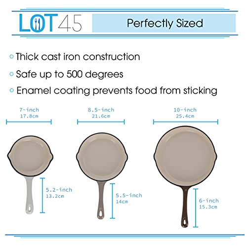 Lot45 Polished Enamel Coated Cast Iron Skillets Set - 3Pc Nonstick Cookware Enameled Cast Iron Frying Pan Set For Cooking #TOP1